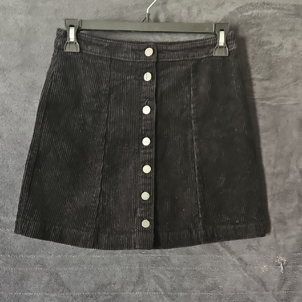 Black Corduroy Button-Up Skirt